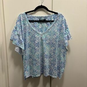 Lauren Ralph Lauren Blue and White V-Neck Women Top Size 2X Plus Size